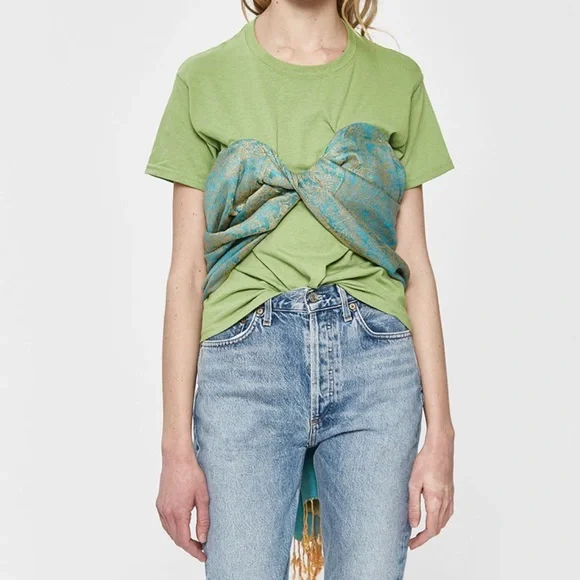 Collina Strada Dark Teal Draped Top with Paisley Scarf Detail - Picture 7 of 8